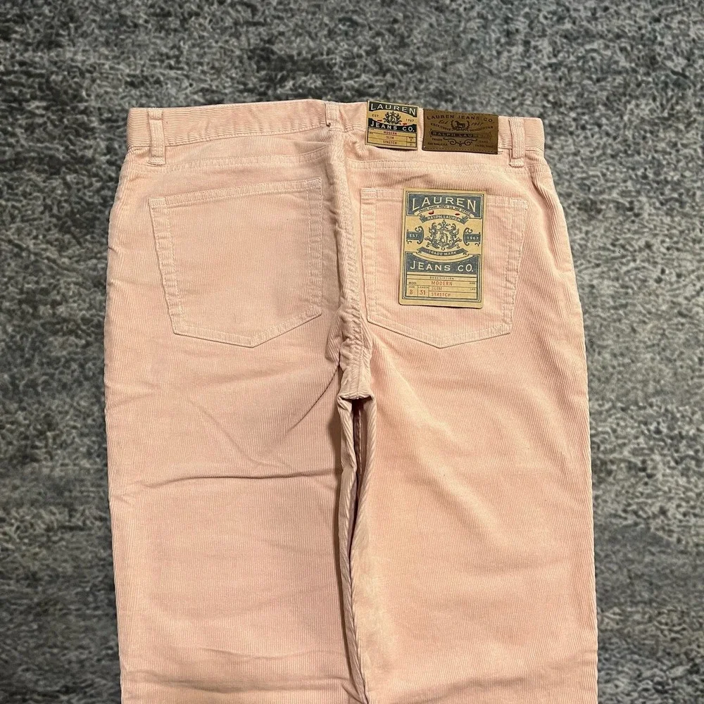 NWT Lauren Ralph Lauren Modern Slim Stretch Pants Womens 8 (32x31) Pink Corduroy